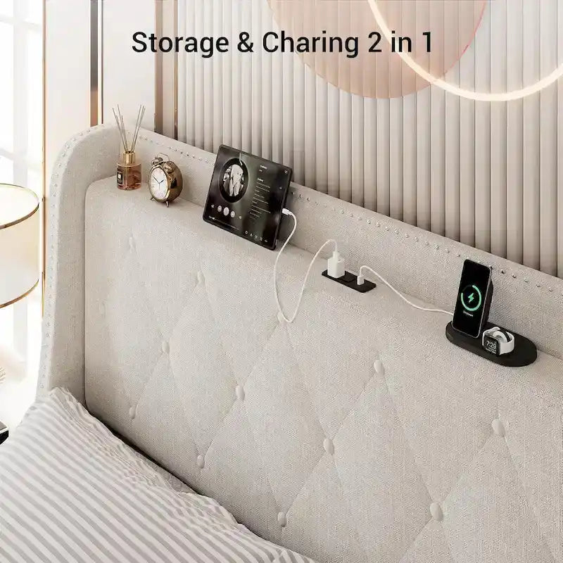 Bed Frame with Headboard and 4 Storage Drawers