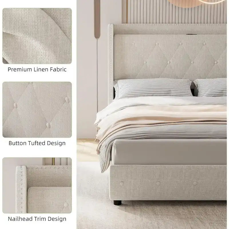 Bed Frame with Headboard and 4 Storage Drawers