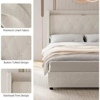 Bed Frame with Headboard and 4 Storage Drawers