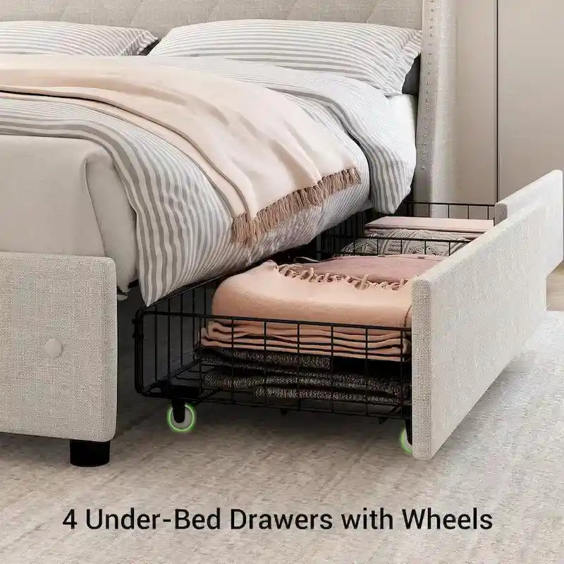 Bed Frame with Headboard and 4 Storage Drawers