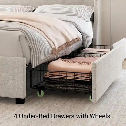 Bed Frame with Headboard and 4 Storage Drawers
