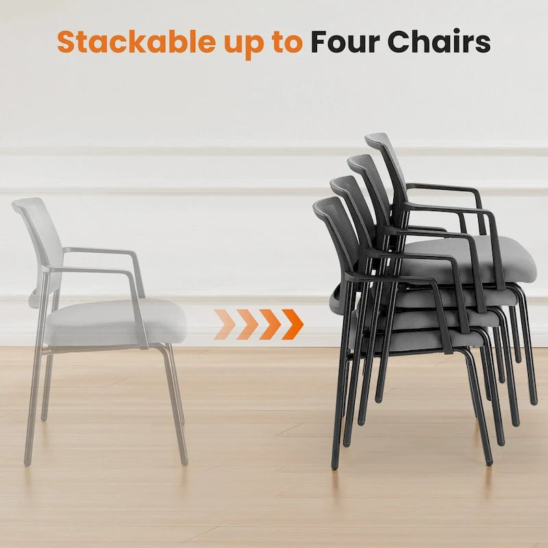 Mesh Back Stacking Chair,Upholstered Arm Chair with Sturdy Metal Frame