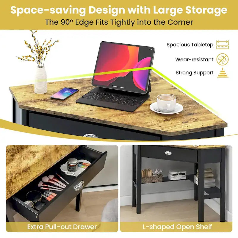 Gymax Corner Computer Desk Laptop Writing Table Workstation W/ Drawer