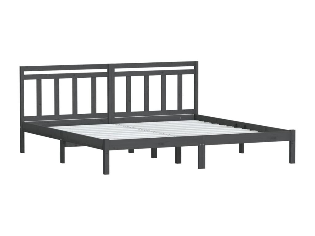 Gray Pine Wood Bed Frame, 200 x 200 cm