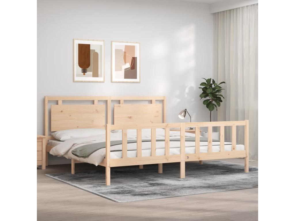 Natural Solid Wood Bed Frame, 200 x 200 cm