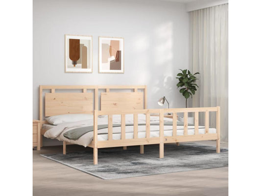Natural Solid Wood Bed Frame, 200 x 200 cm