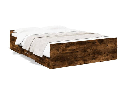 Brown Oak Wood Bed Frame, 140 x 190 cm