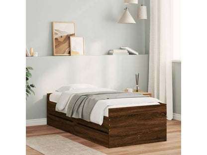 Brown Oak Wood Bed Frame, 90 x 190 cm
