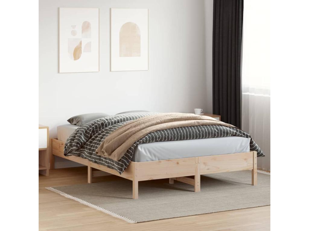 Brown Pine Wood Bed Frame, 120 x 200 cm