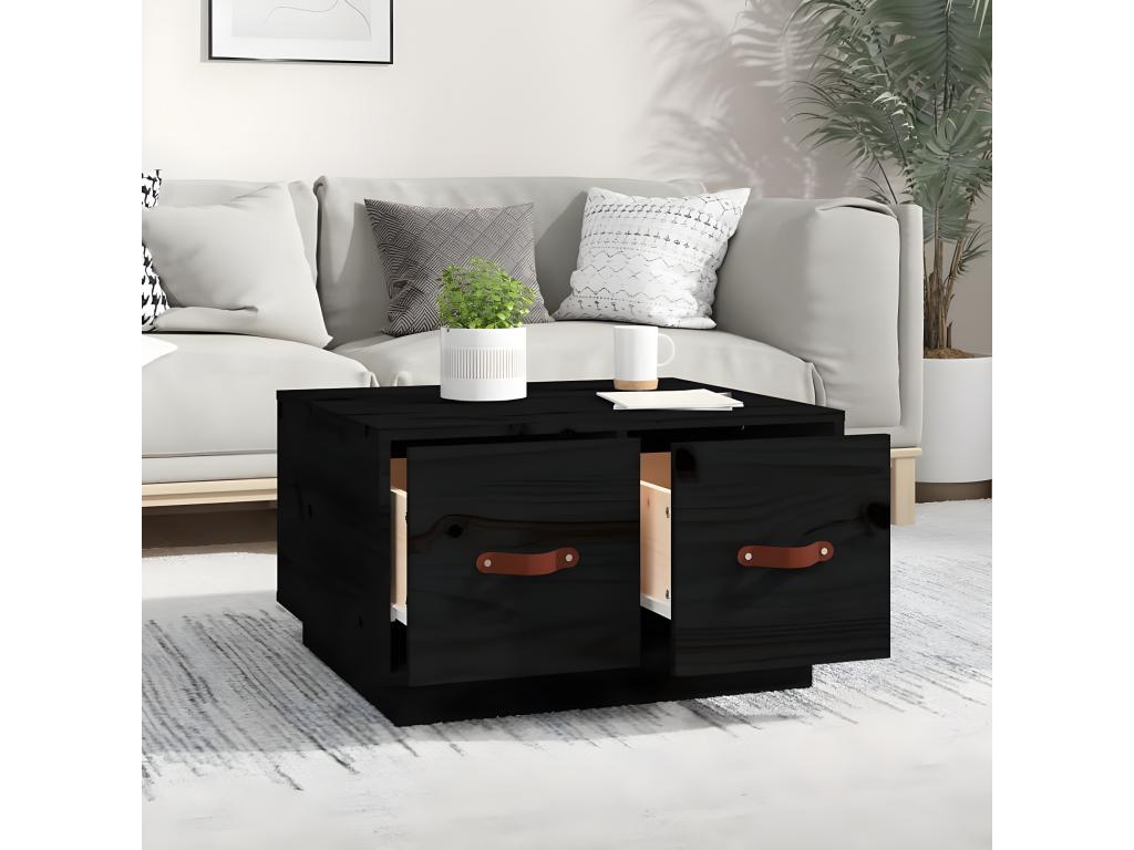 Black Solid Wood Coffee Table, 60 x 53 x 35 cm