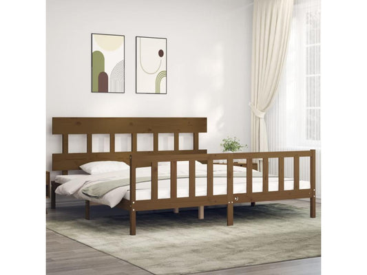Brown Solid Wood Bed Frame, 200 x 200 cm - dlz1766456768675
