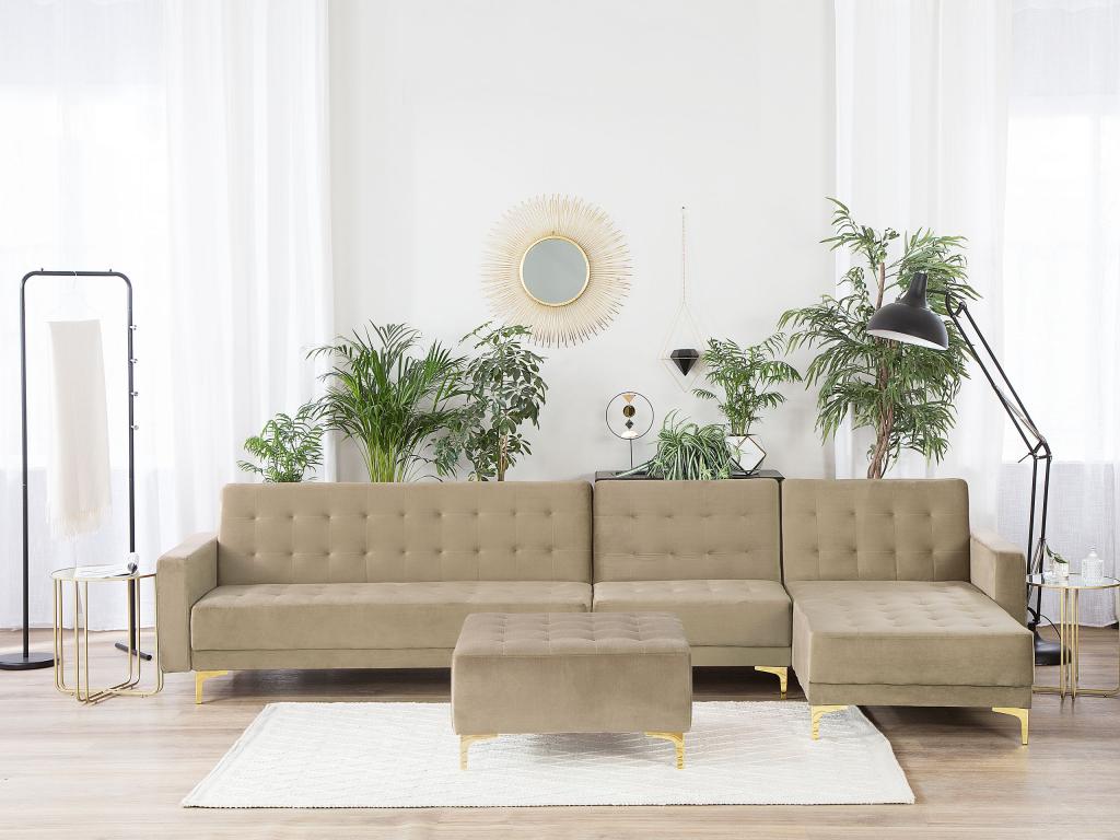 Beige Velvet Ottoman