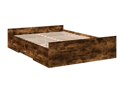 Brown Oak Wood Bed Frame, 140 x 190 cm