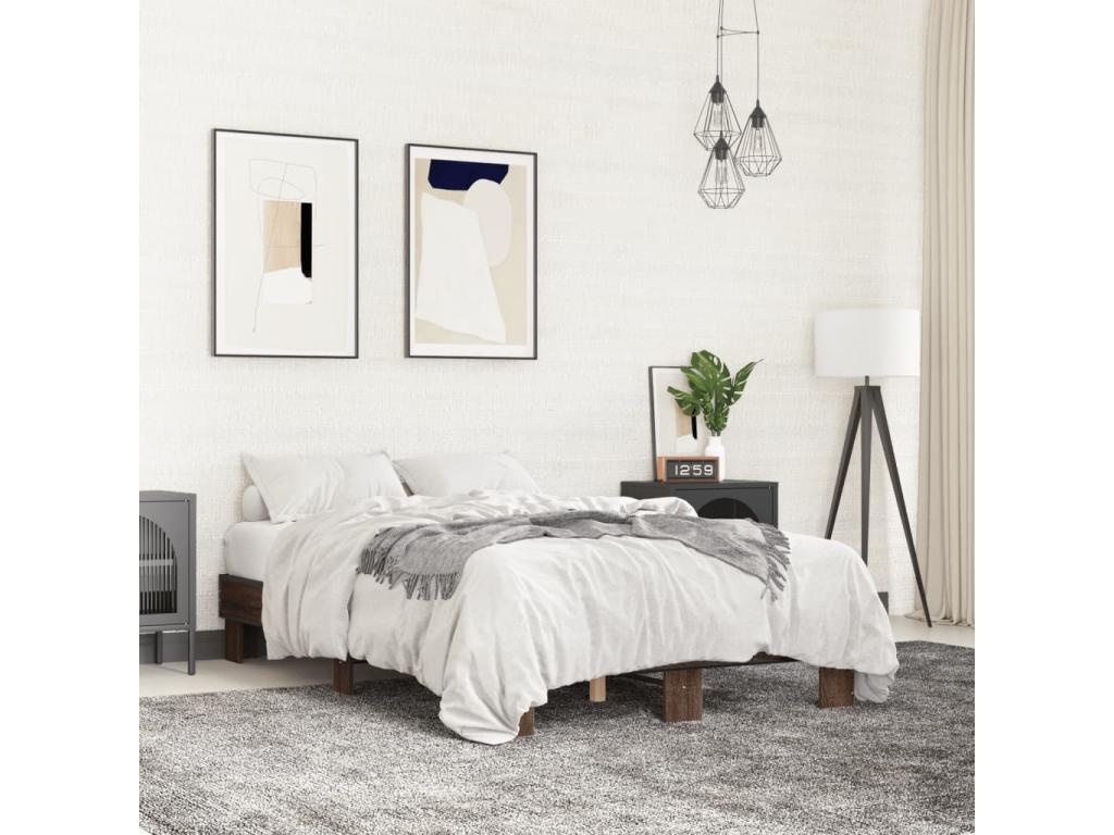 Brown Oak Wood Bed Frame, 135 x 190 cm