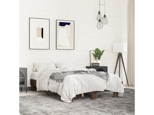 Brown Oak Wood Bed Frame, 135 x 190 cm
