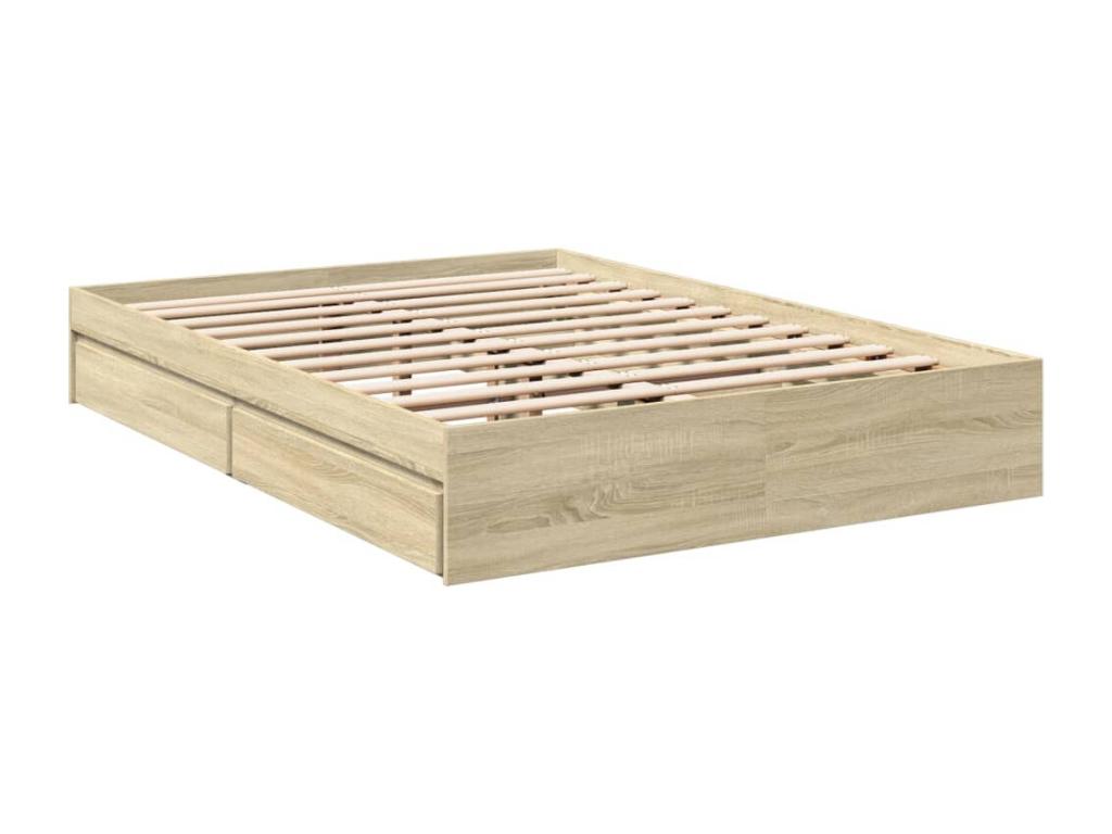 Brown Oak Wood Bed Frame, 120 x 200 cm