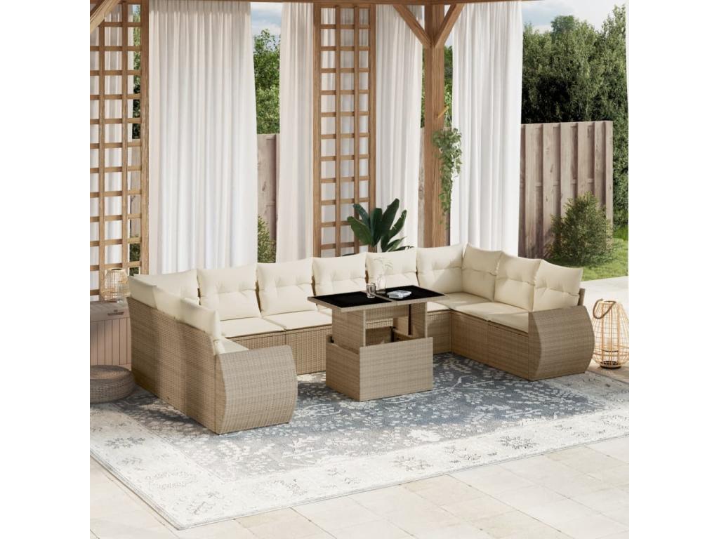 Beige Woven Resin Wicker Outdoor Furniture Set