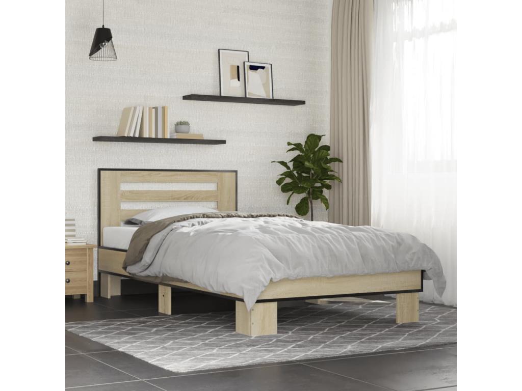 Natural Engineered Wood Bed Frame, 90 x 200 cm - dlz1766456667826
