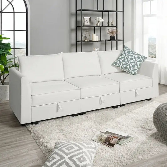 Modular 3 Piece Sofa with Soft Comfortable Seating Linen Sofa Couch with Sturdy Wooden Frame Ideal for Small Spaces
