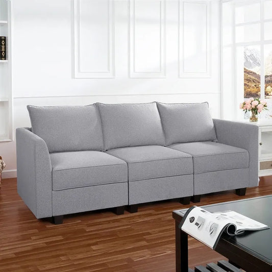 Modular 3 Piece Sofa with Soft Comfortable Seating Linen Sofa Couch with Sturdy Wooden Frame Ideal for Small Spaces