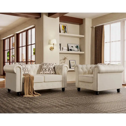 Morden Fort Classic Tufted Velvet Upholstered Chesterfield Club Chair Loveseat 2 Pieces with Nailhead for Living Room