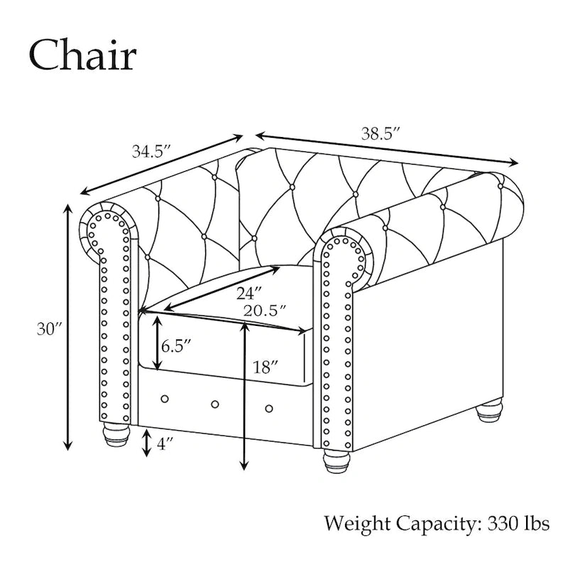 Morden Fort Classic Tufted Velvet Upholstered Chesterfield Club Chair Loveseat 2 Pieces with Nailhead for Living Room