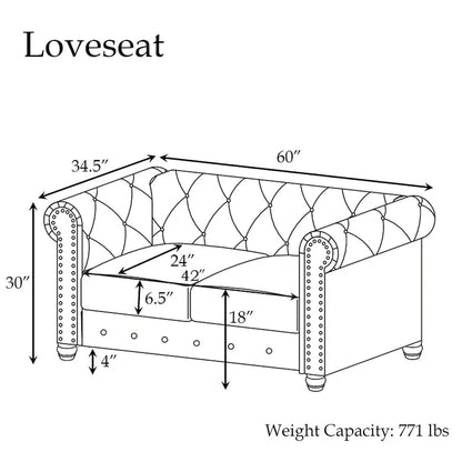 Morden Fort Classic Tufted Velvet Upholstered Chesterfield Club Chair Loveseat 2 Pieces with Nailhead for Living Room