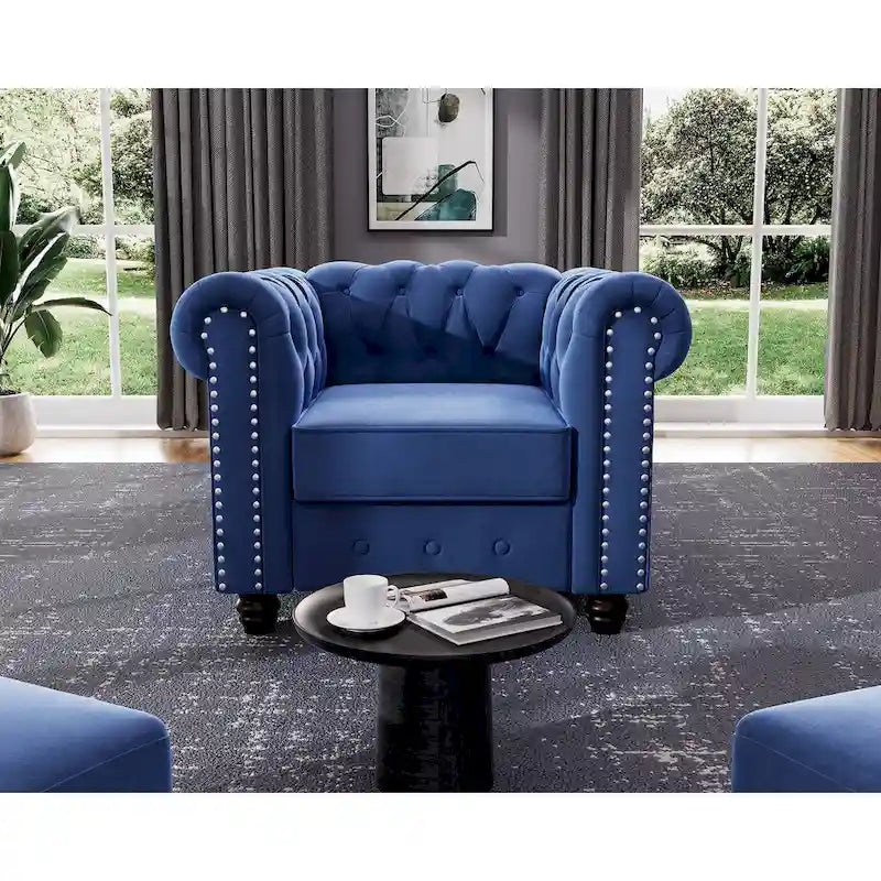 Morden Fort Classic Tufted Velvet Upholstered Chesterfield Club Chair Loveseat 2 Pieces with Nailhead for Living Room