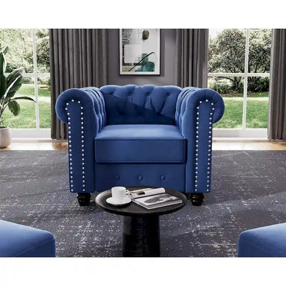 Morden Fort Classic Tufted Velvet Upholstered Chesterfield Club Chair Loveseat 2 Pieces with Nailhead for Living Room