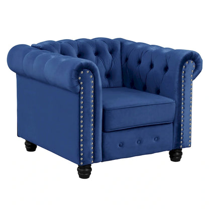 Morden Fort Classic Tufted Velvet Upholstered Chesterfield Club Chair Loveseat 2 Pieces with Nailhead for Living Room