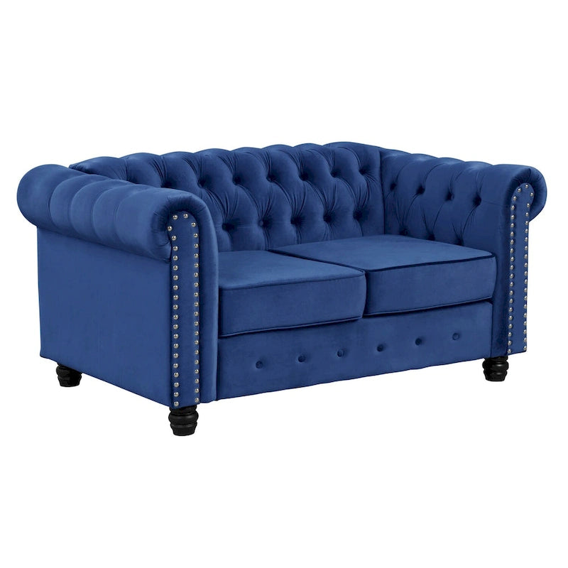 Morden Fort Classic Tufted Velvet Upholstered Chesterfield Club Chair Loveseat 2 Pieces with Nailhead for Living Room