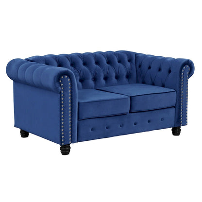 Morden Fort Classic Tufted Velvet Upholstered Chesterfield Club Chair Loveseat 2 Pieces with Nailhead for Living Room