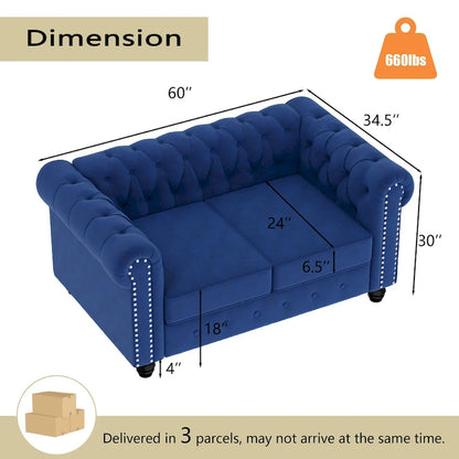 Morden Fort Classic Tufted Velvet Upholstered Chesterfield Club Chair Loveseat 2 Pieces with Nailhead for Living Room