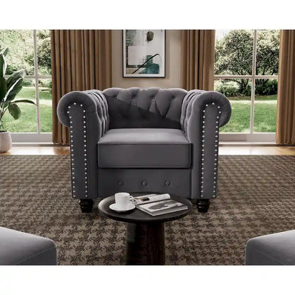 Morden Fort Classic Tufted Velvet Upholstered Chesterfield Club Chair Loveseat 2 Pieces with Nailhead for Living Room