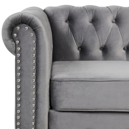 Morden Fort Classic Tufted Velvet Upholstered Chesterfield Club Chair Loveseat 2 Pieces with Nailhead for Living Room