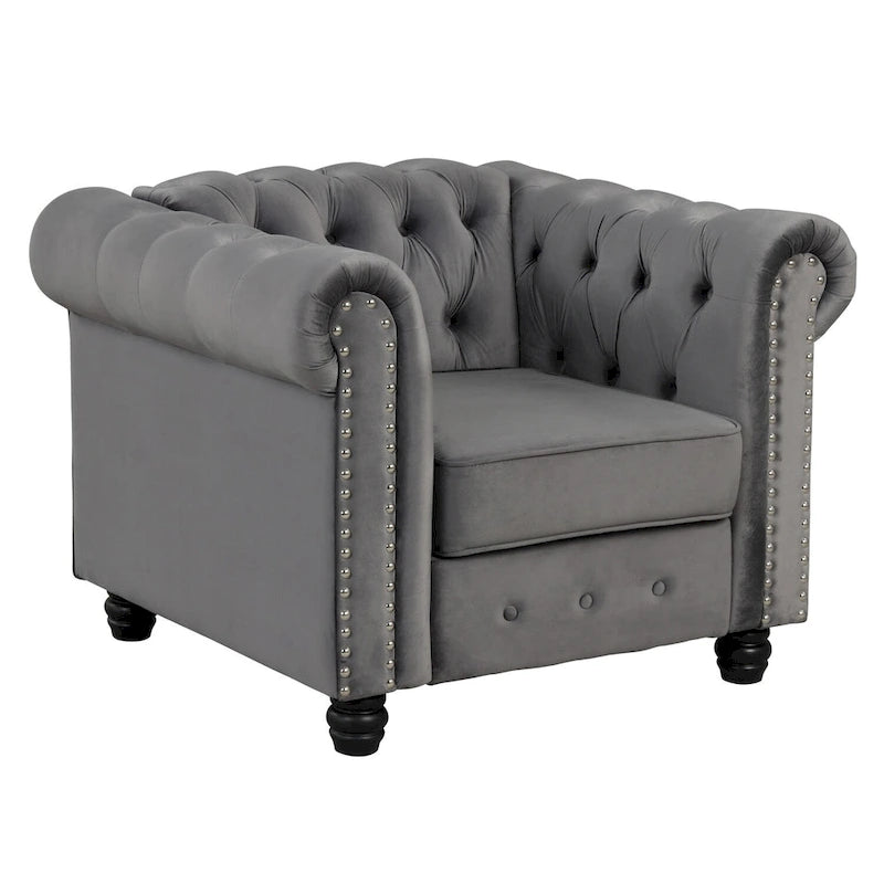 Morden Fort Classic Tufted Velvet Upholstered Chesterfield Club Chair Loveseat 2 Pieces with Nailhead for Living Room