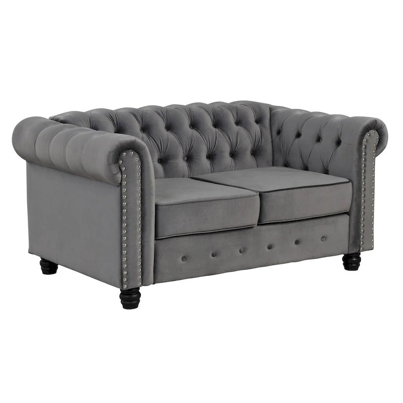 Morden Fort Classic Tufted Velvet Upholstered Chesterfield Club Chair Loveseat 2 Pieces with Nailhead for Living Room