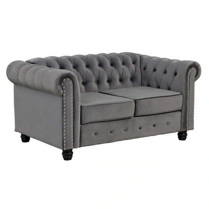 Morden Fort Classic Tufted Velvet Upholstered Chesterfield Club Chair Loveseat 2 Pieces with Nailhead for Living Room