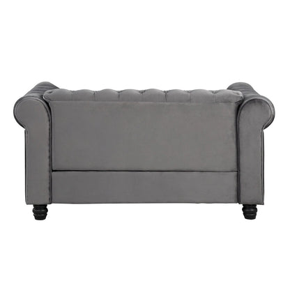 Morden Fort Classic Tufted Velvet Upholstered Chesterfield Club Chair Loveseat 2 Pieces with Nailhead for Living Room