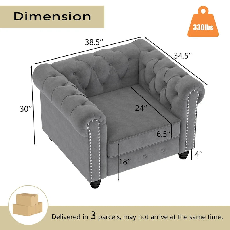 Morden Fort Classic Tufted Velvet Upholstered Chesterfield Club Chair Loveseat 2 Pieces with Nailhead for Living Room