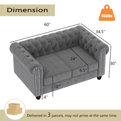Morden Fort Classic Tufted Velvet Upholstered Chesterfield Club Chair Loveseat 2 Pieces with Nailhead for Living Room
