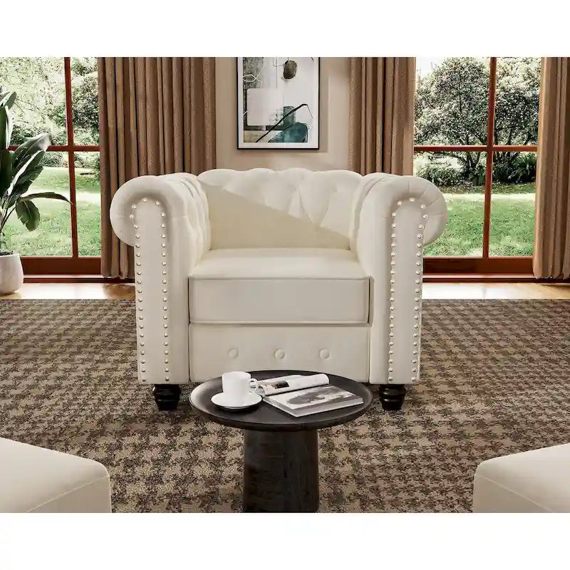 Morden Fort Classic Tufted Velvet Upholstered Chesterfield Club Chair Loveseat 2 Pieces with Nailhead for Living Room