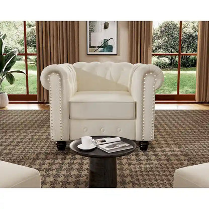 Morden Fort Classic Tufted Velvet Upholstered Chesterfield Club Chair Loveseat 2 Pieces with Nailhead for Living Room