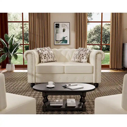 Morden Fort Classic Tufted Velvet Upholstered Chesterfield Club Chair Loveseat 2 Pieces with Nailhead for Living Room