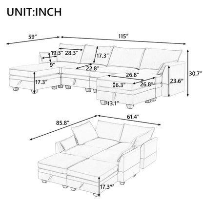 Merax U-Shape Convertible Modular Sectional Sofa Bed with Reversible Chaise