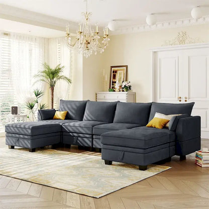 Merax U-Shape Convertible Modular Sectional Sofa Bed with Reversible Chaise