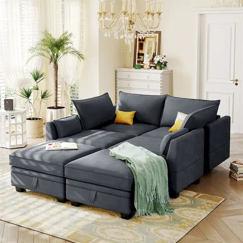 Merax U-Shape Convertible Modular Sectional Sofa Bed with Reversible Chaise