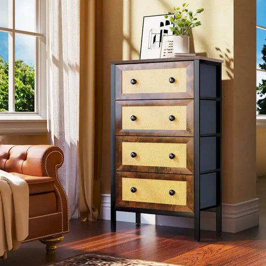 Moasis Rattan Dresser Closet Storage Tower Organizer Unit for Bedroom