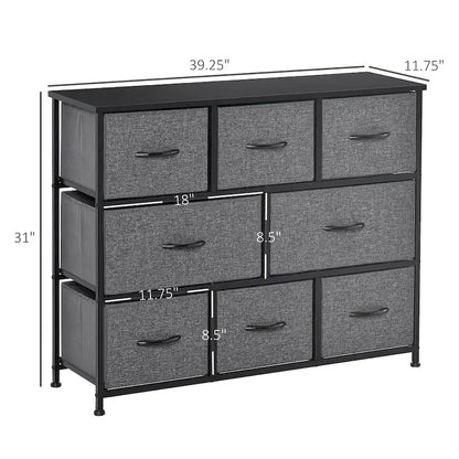 HOMCOM 8-Drawer Dresser, 3-Tier Fabric Chest of Drawers, Storage Tower Organizer Unit with Steel Frame Wooden Top for Bedroom