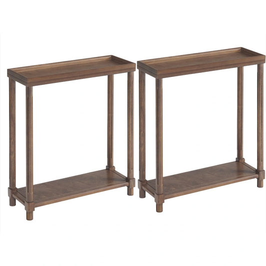 New Ridge Home Goods Harrison Narrow Side End Tables with Shelf, Set of 2, Antique Chestnut